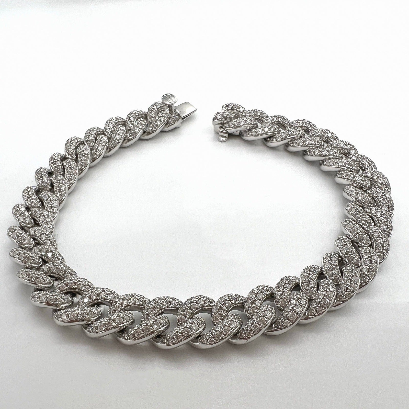 4.07 Carat 14K White Gold Iced Out Cuban Link Diamond Bracelet, 22.8g