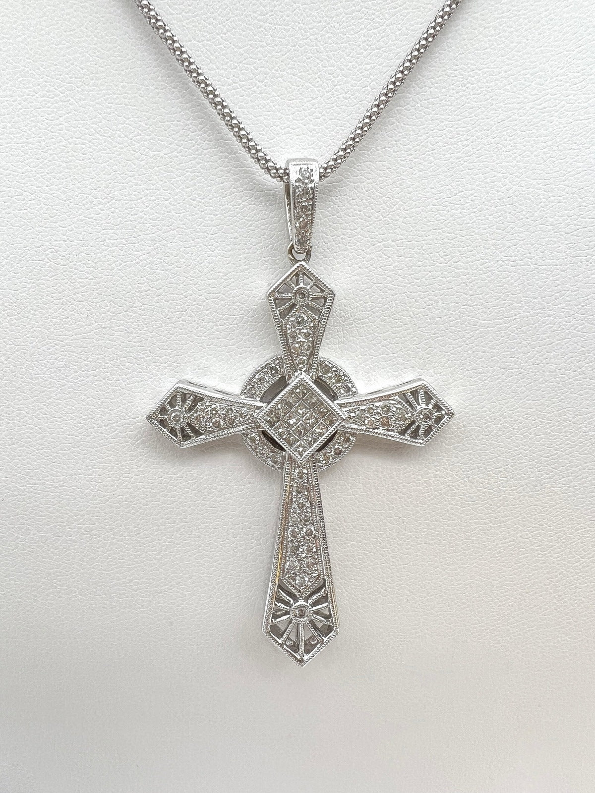 1.0 Carat Mixed Cut Holy Cross Diamond Pendant Necklace