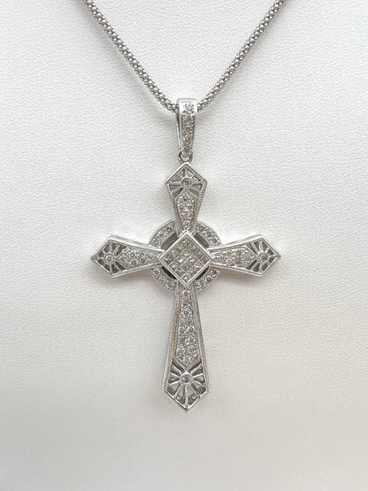 1.0 Carat Mixed Cut Holy Cross Diamond Pendant Necklace