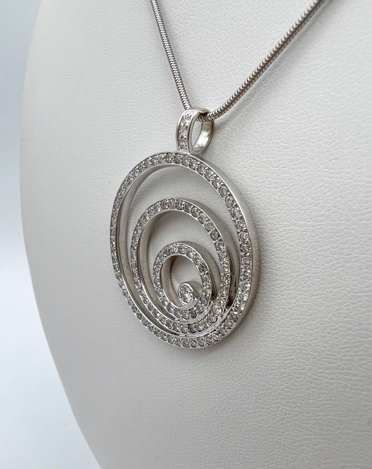2.35 Carat Round Triple Circle Diamond Pendant Necklace