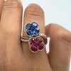 2.59 Total Carat Multicolor Sapphire and Ruby Ladies Ring in 18K Two-tone Gold