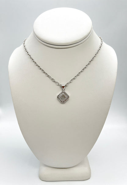 1.0 Carat Square Diamond Pendant Necklace in 14K White Gold
