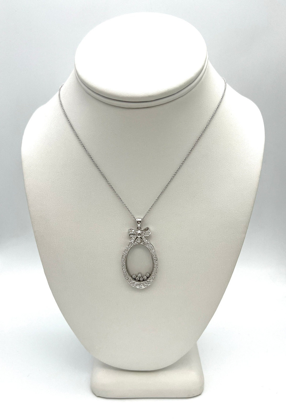 1.10 Carat Floating Diamond Oval Pendant in 14K White Gold