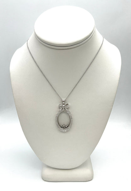 1.10 Carat Floating Diamond Oval Pendant in 14K White Gold