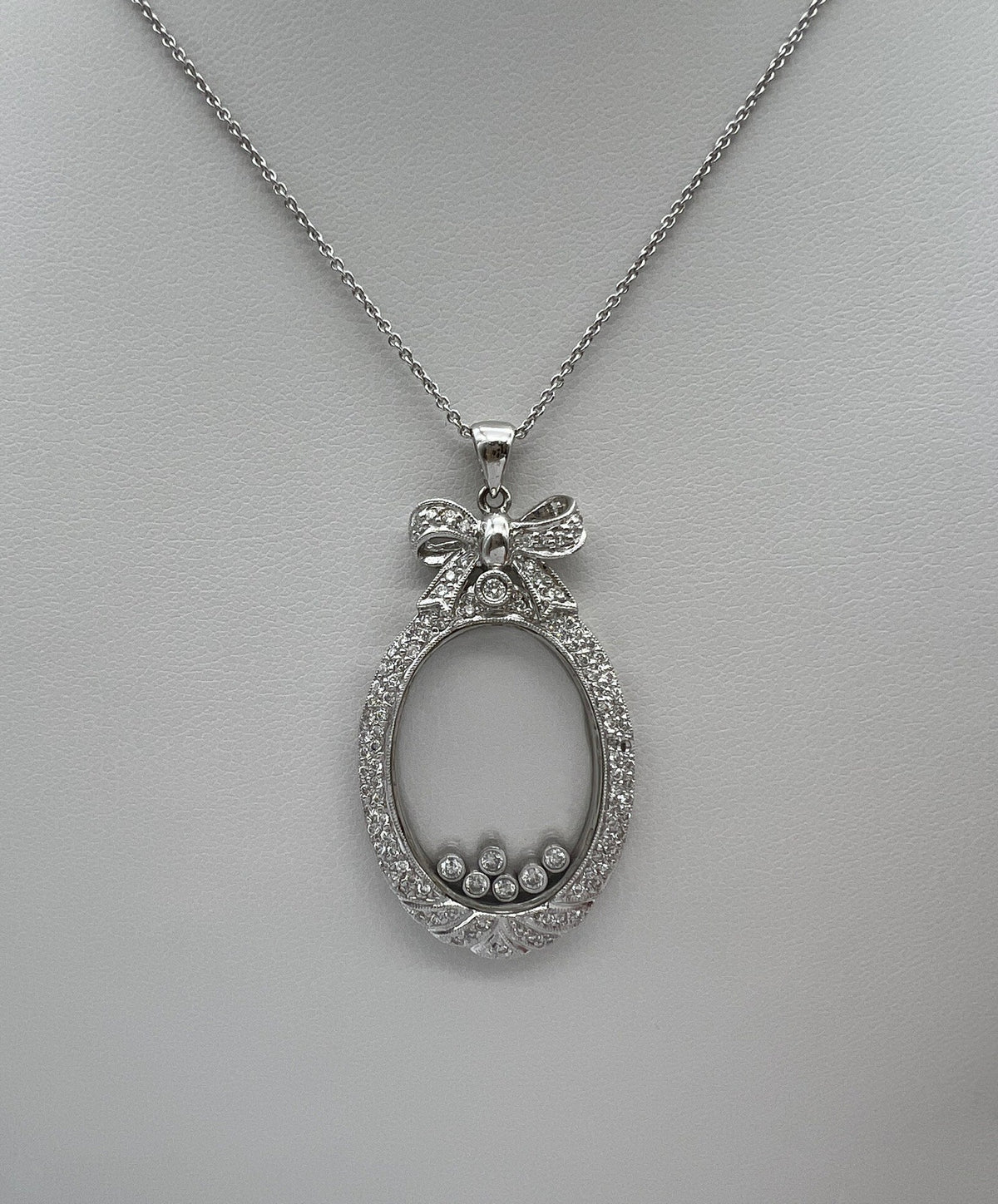1.10 Carat Floating Diamond Oval Pendant in 14K White Gold