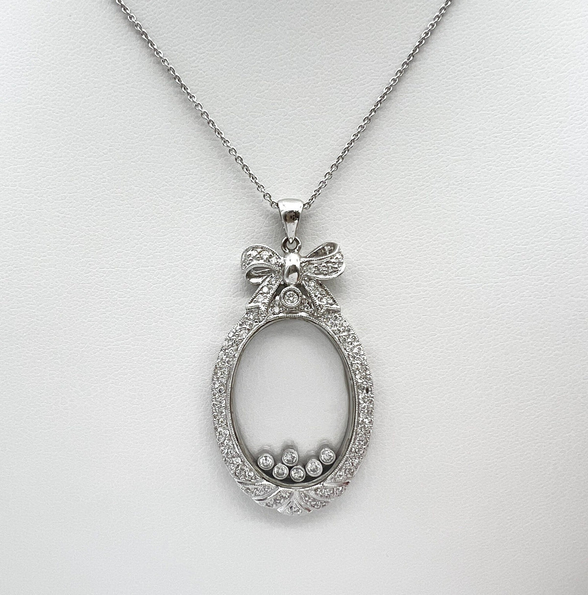 1.10 Carat Floating Diamond Oval Pendant in 14K White Gold