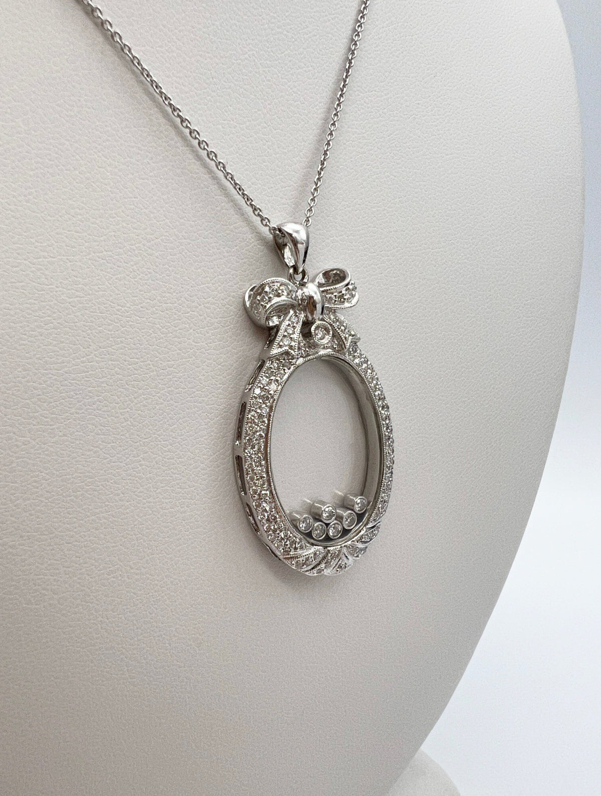 1.10 Carat Floating Diamond Oval Pendant in 14K White Gold