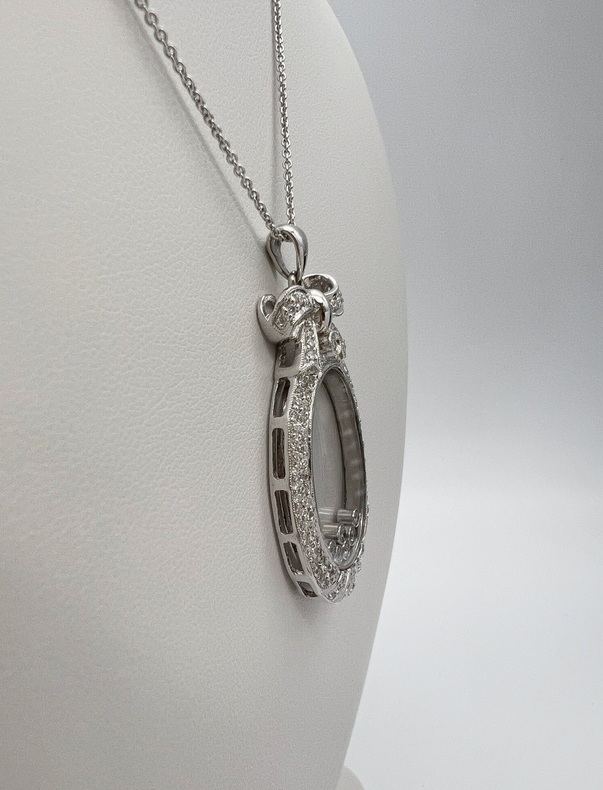1.10 Carat Floating Diamond Oval Pendant in 14K White Gold