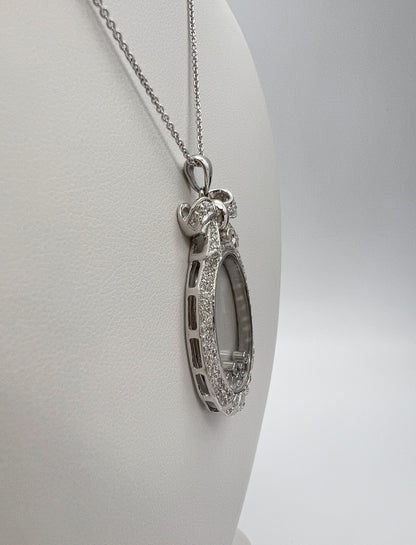 1.10 Carat Floating Diamond Oval Pendant in 14K White Gold