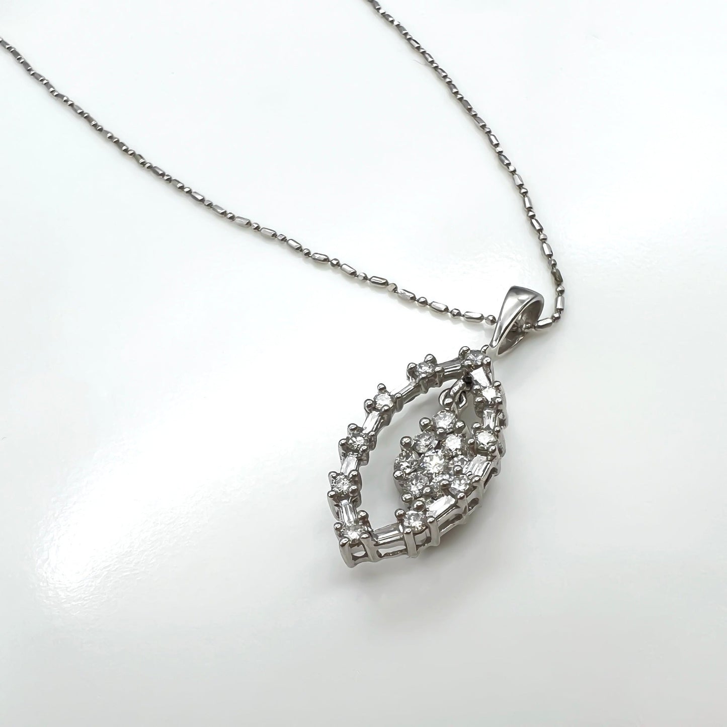 1.0 Carat Marquise Shaped Diamond Pave Pendant - White Gold Vintage Style Pendant