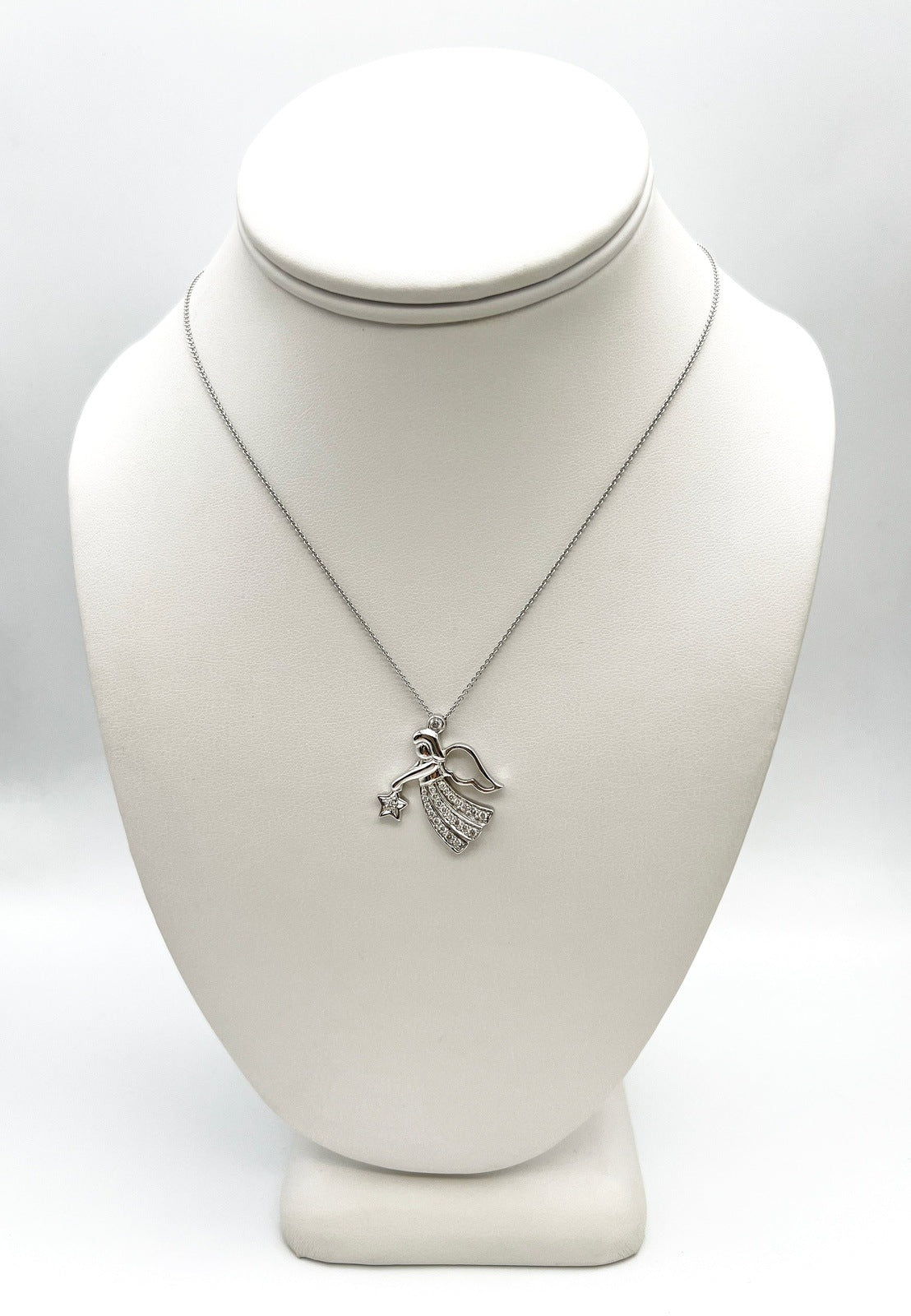Handmade Angel Motif Diamond Pendant Necklace in 14K White Gold