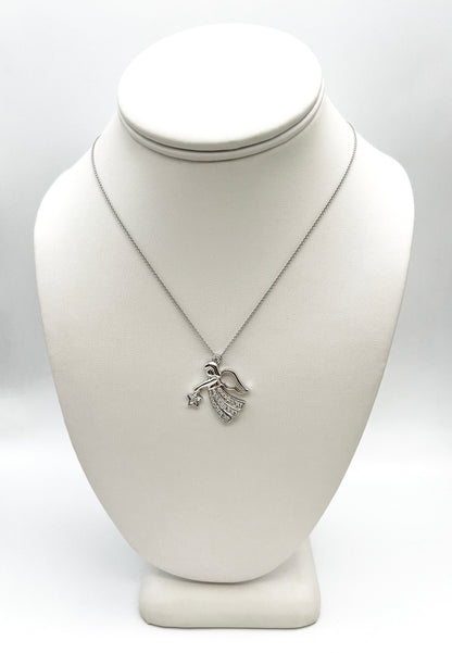 Handmade Angel Motif Diamond Pendant Necklace in 14K White Gold