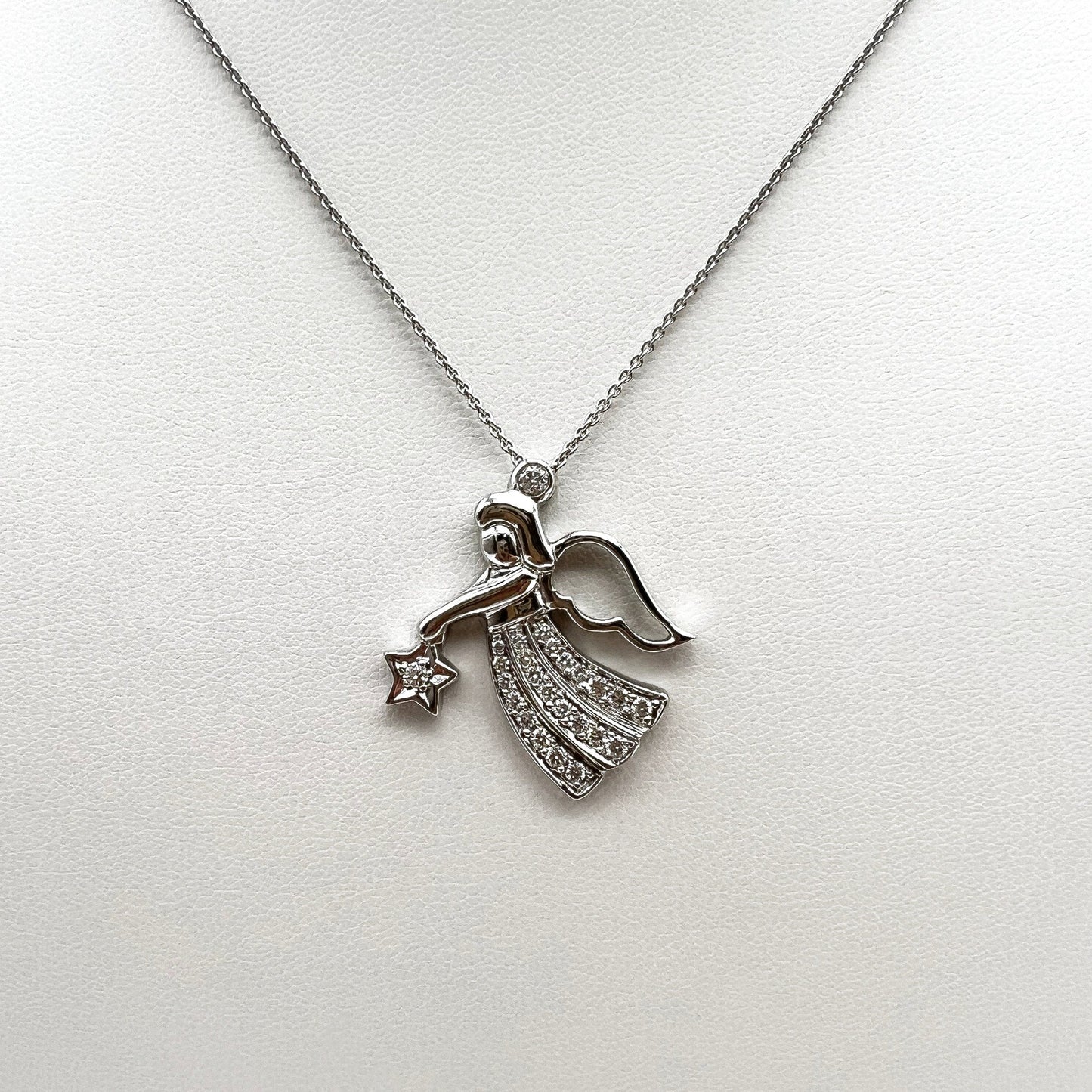 Handmade Angel Motif Diamond Pendant Necklace in 14K White Gold