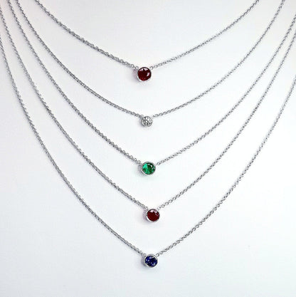 "PEND01691" Single Sapphire Necklace 18K White Gold PEND01691