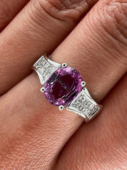 2.33 Total Carat Pink Sapphire Diamond Ladies Ring