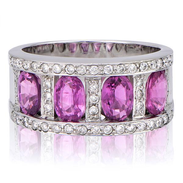 "LADRG01138" Pink Sapphire And Diamond RingIn 18k White Gold
