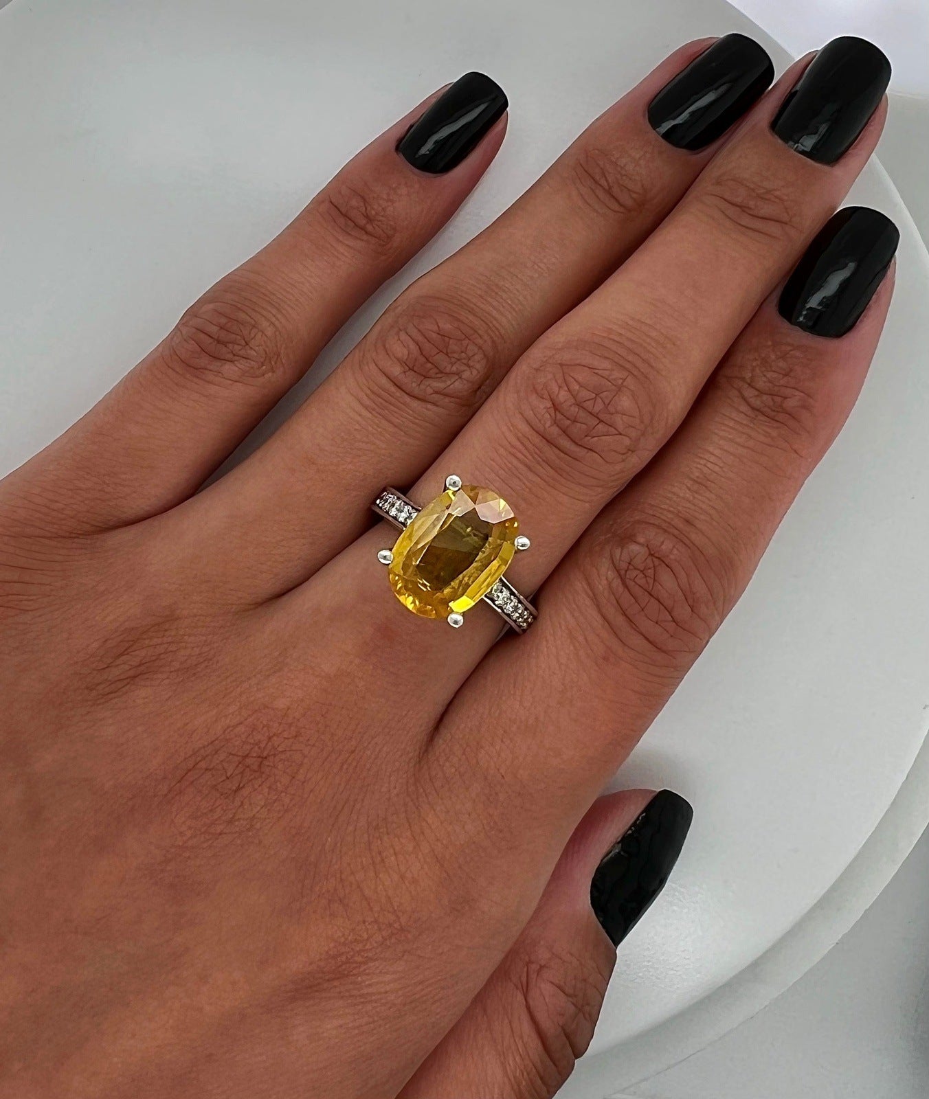 5.60Carat Rare Yellow Sapphire Ladies Diamond Ring