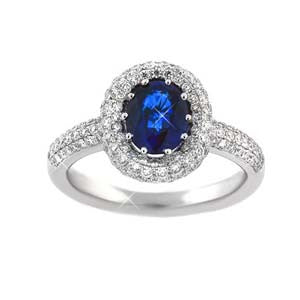 "LADRG01253" Oval Halo Sapphire & Diamond Ring