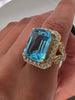 13.67 Carat Blue Topaz Ring With Diamonds In Yellow Gold