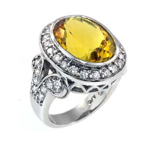 "LADRG01257" Diamond Ring With Large Yellow Citrine