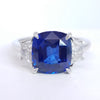5.52 Total Carat Cushion Cut Blue Sapphire and Diamond Ladies Ring GIA
