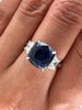 5.52 Total Carat Cushion Cut Blue Sapphire and Diamond Ladies Ring GIA