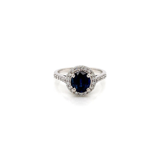 2.03 Total Carat Sapphire Diamond Halo Ladies Ring