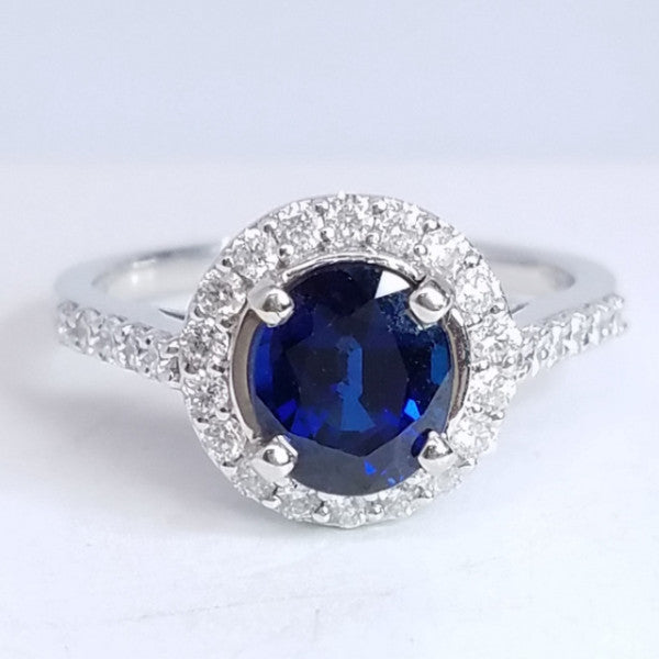 2.03 Total Carat Sapphire Diamond Halo Ladies Ring