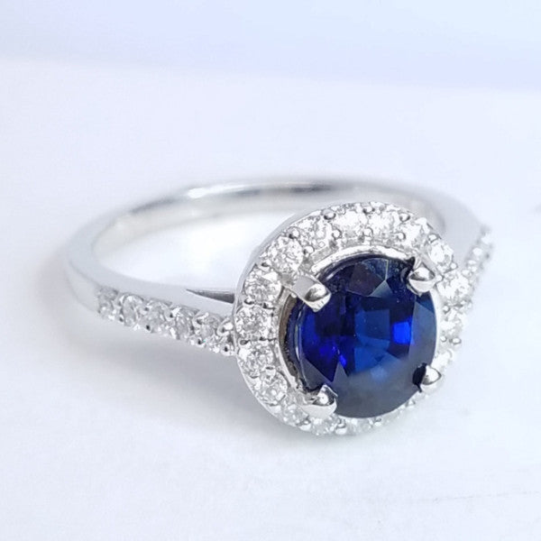 2.03 Total Carat Sapphire Diamond Halo Ladies Ring