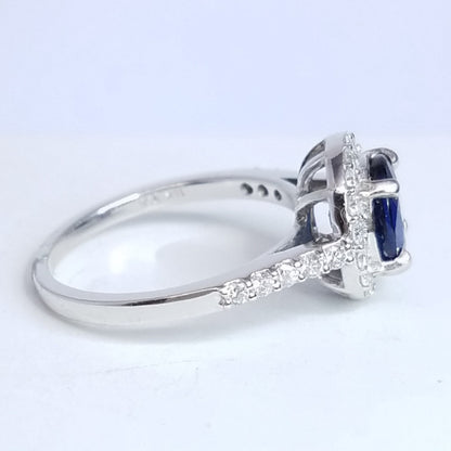 2.03 Total Carat Sapphire Diamond Halo Ladies Ring