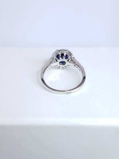 2.03 Total Carat Sapphire Diamond Halo Ladies Ring