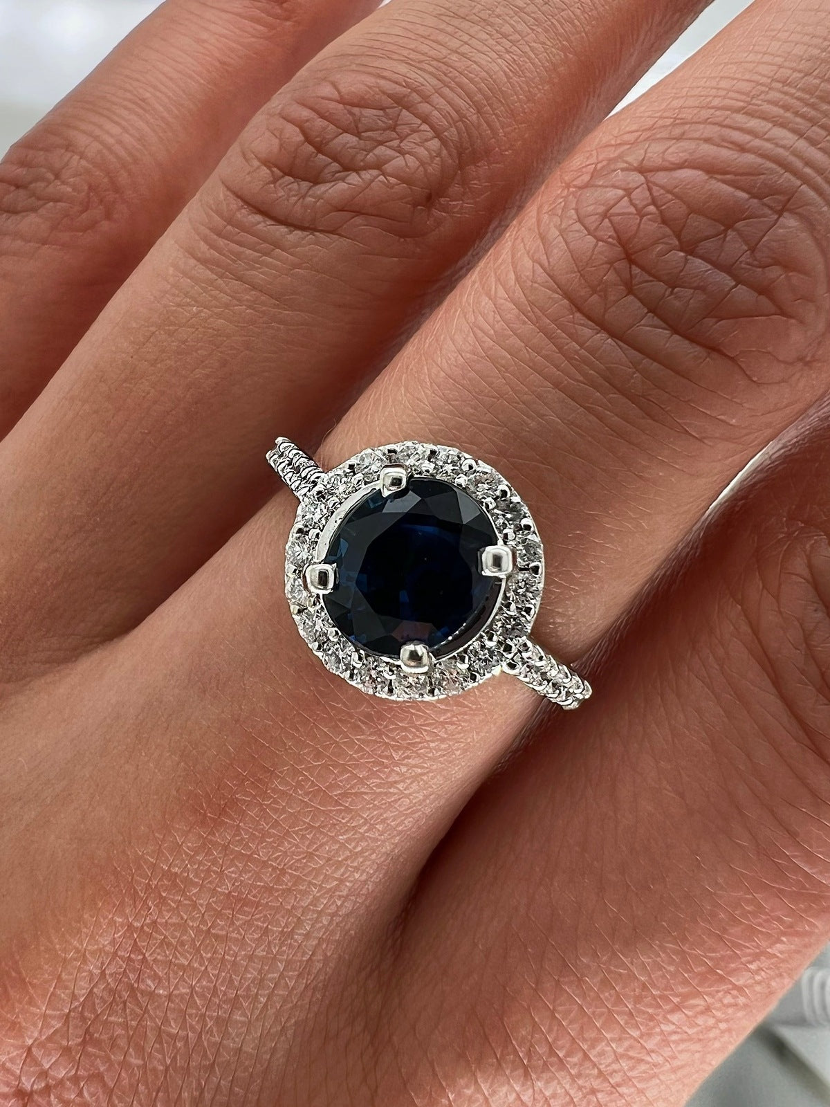 2.03 Total Carat Sapphire Diamond Halo Ladies Ring