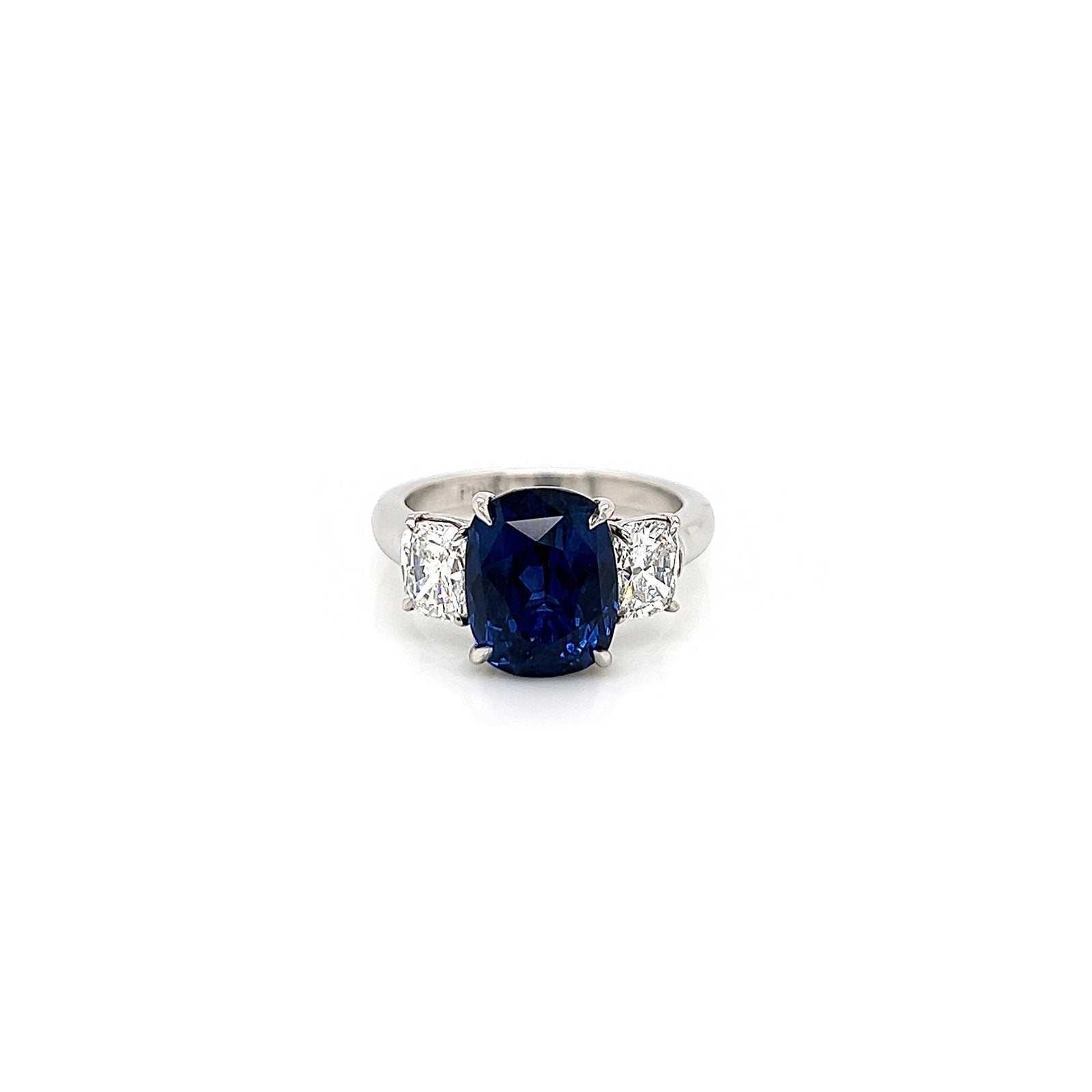 6.47 Total Carat Sapphire and Diamond Three Stone Ladies Ring