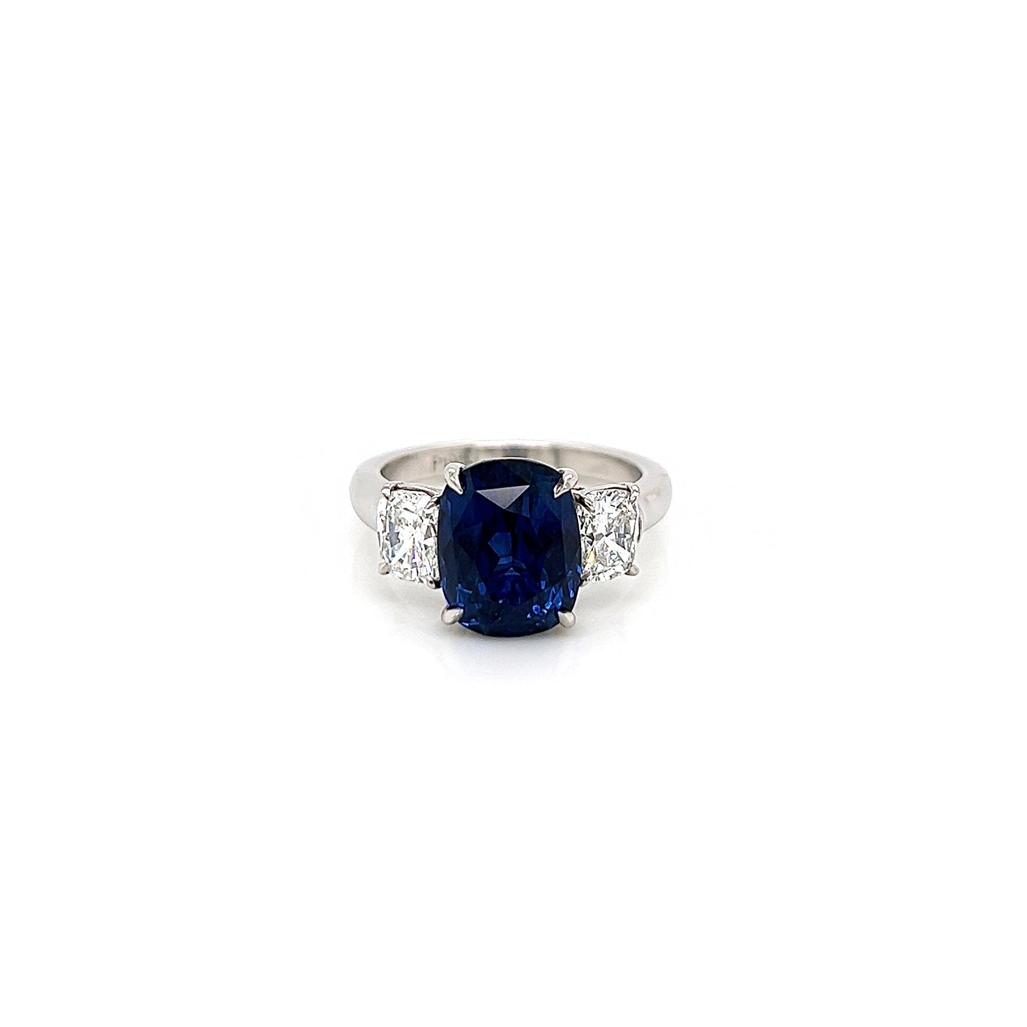 6.47 Total Carat Sapphire and Diamond Three Stone Ladies Ring