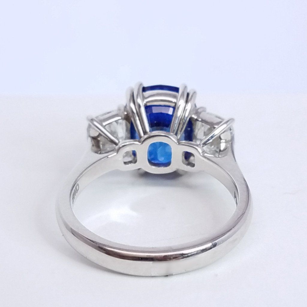 6.47 Total Carat Sapphire and Diamond Three Stone Ladies Ring