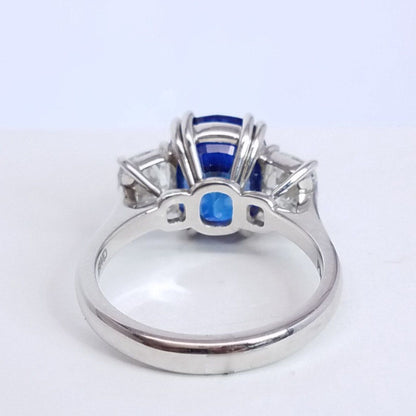 6.47 Total Carat Sapphire and Diamond Three Stone Ladies Ring