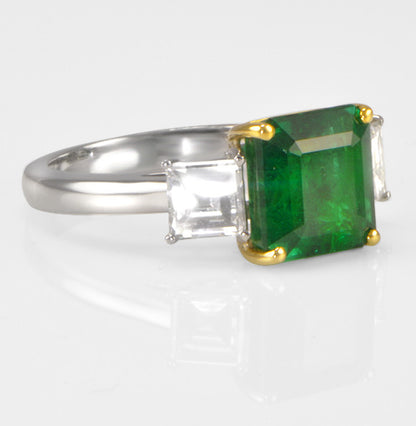 "LADRG01360" Three Stone Green Emerald Engagement Ring in Platinum 1.77 ct. tw.