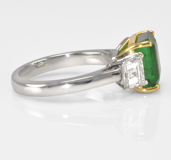 "LADRG01360" Three Stone Green Emerald Engagement Ring in Platinum 1.77 ct. tw.