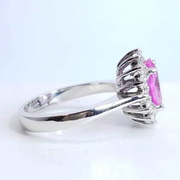 2.16 Total Carat Pink Sapphire Diamond Halo Ladies Ring