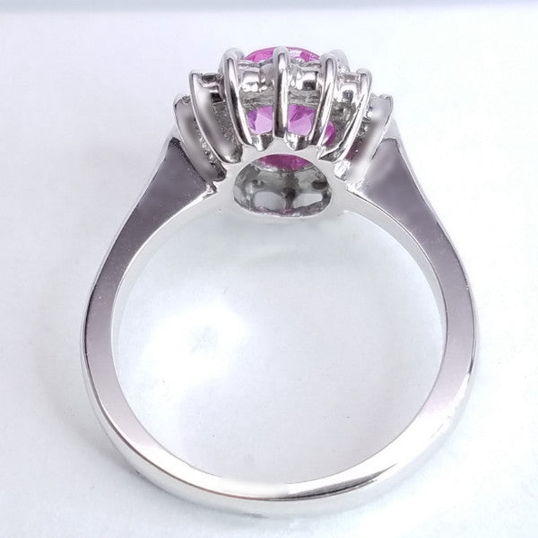 2.16 Total Carat Pink Sapphire Diamond Halo Ladies Ring