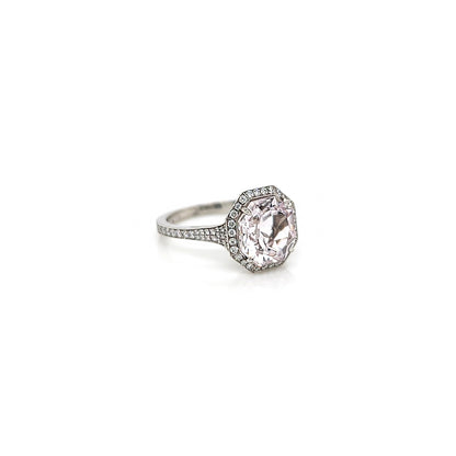 4.45 Total Carat Kunzite and Diamond Halo Pave-Set Ladies Ring