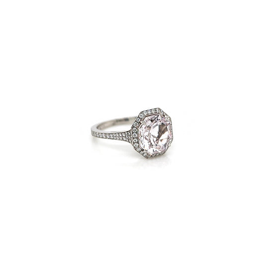 4.45 Total Carat Kunzite and Diamond Halo Pave-Set Ladies Ring