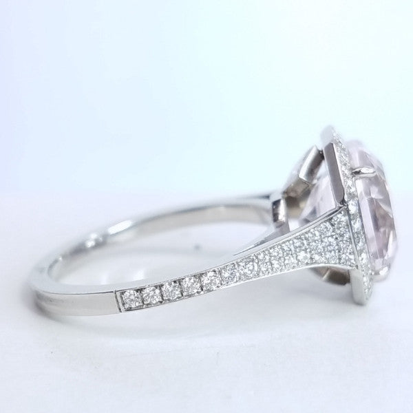 4.45 Total Carat Kunzite and Diamond Halo Pave-Set Ladies Ring