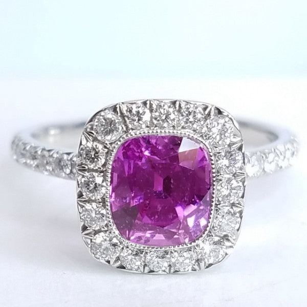"LADRG01386" Cushion Halo sapphire diamond Ring