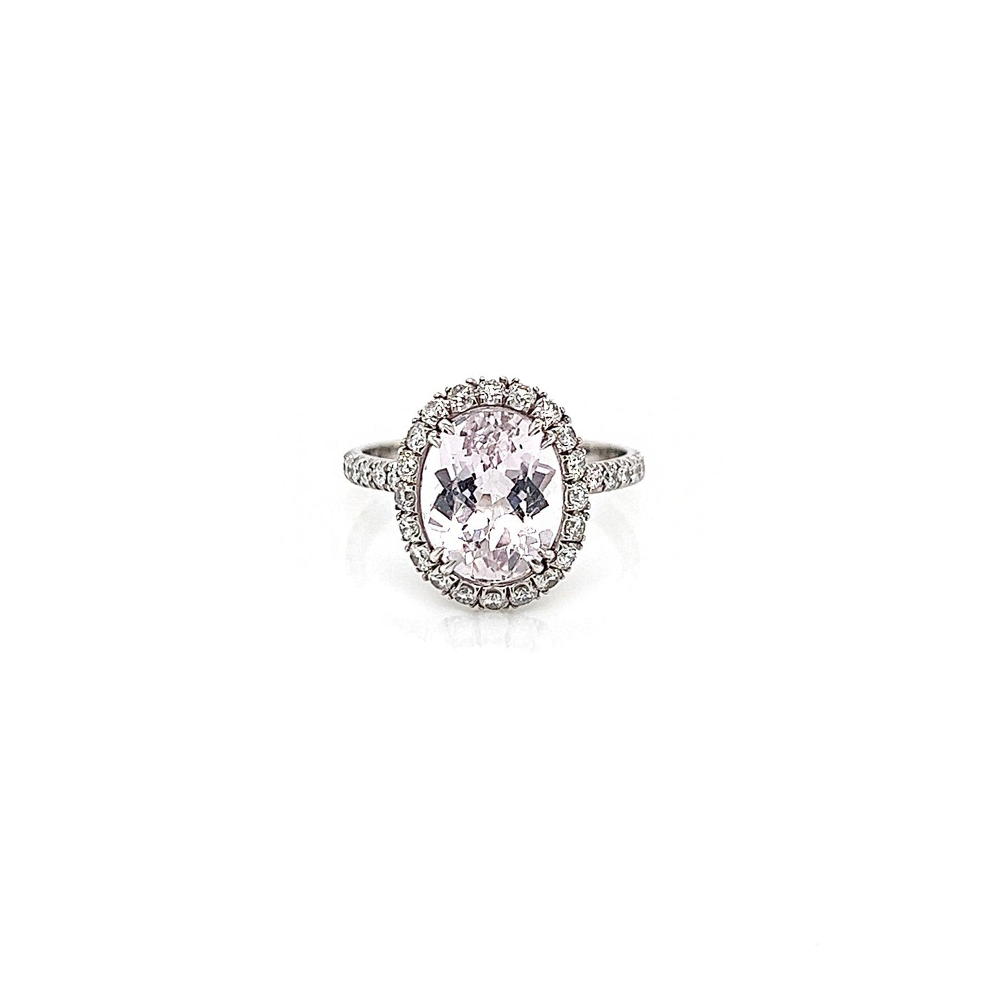 3.55 Total Carat Kunzite and Diamond Halo Pave-Set Ladies Ring