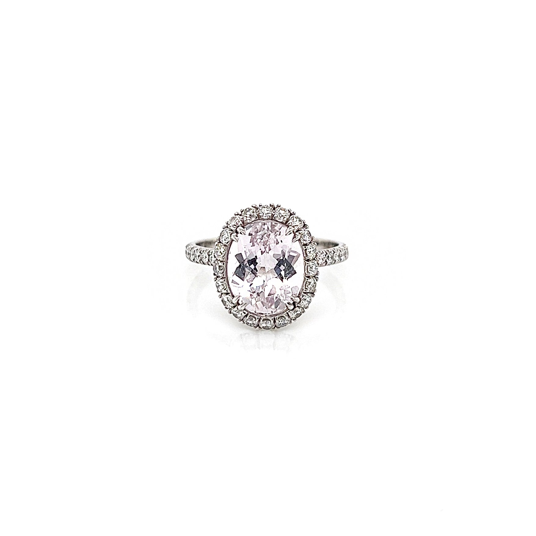 3.55 Total Carat Kunzite and Diamond Halo Pave-Set Ladies Ring