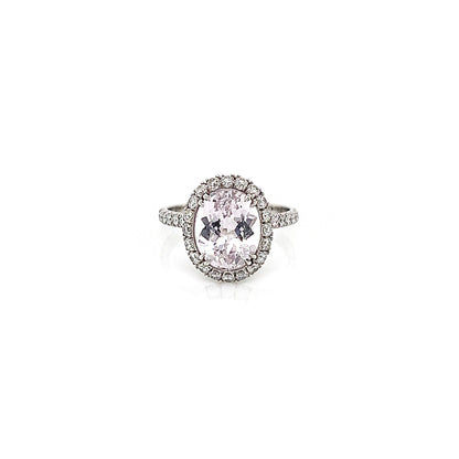 3.55 Total Carat Kunzite and Diamond Halo Pave-Set Ladies Ring