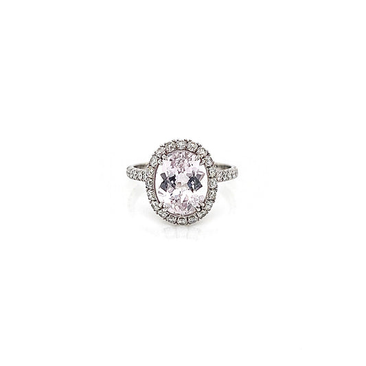 3.55 Total Carat Kunzite and Diamond Halo Pave-Set Ladies Ring