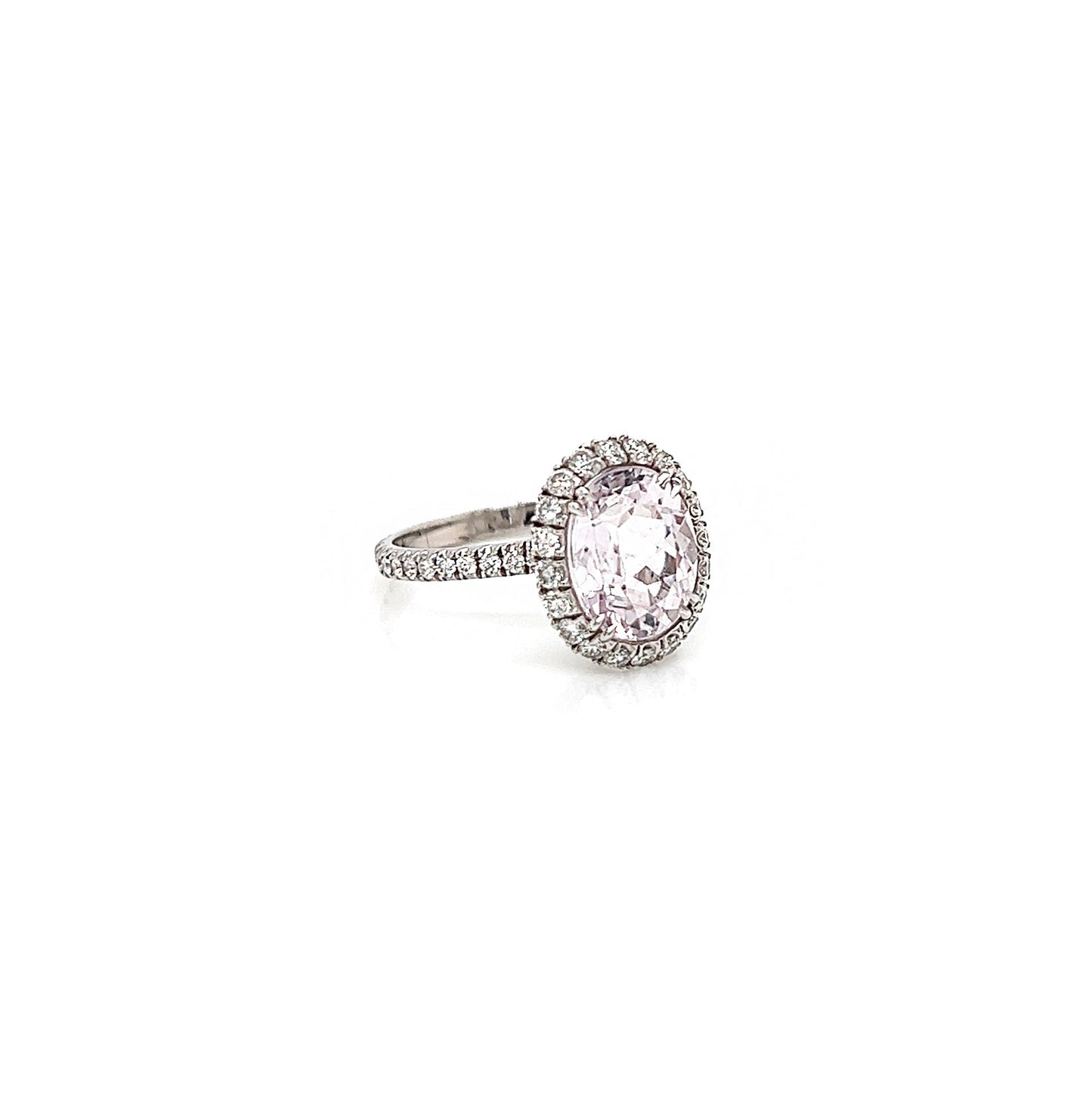 3.55 Total Carat Kunzite and Diamond Halo Pave-Set Ladies Ring