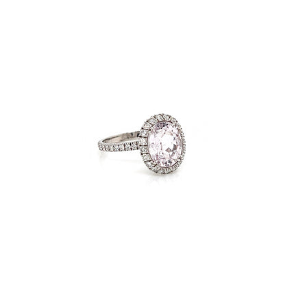 3.55 Total Carat Kunzite and Diamond Halo Pave-Set Ladies Ring
